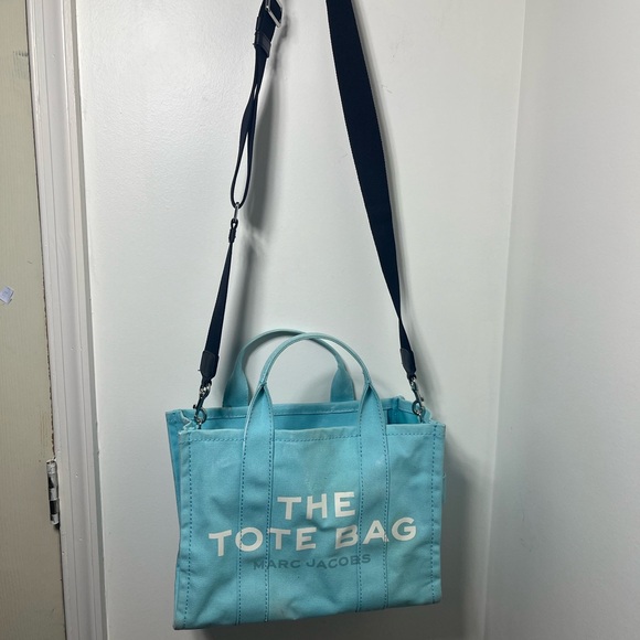 Marc Jacobs “The Tote Bag” Small Canvas Tote Blue Crossbody Bag Adjustable Strap - Picture 14 of 16